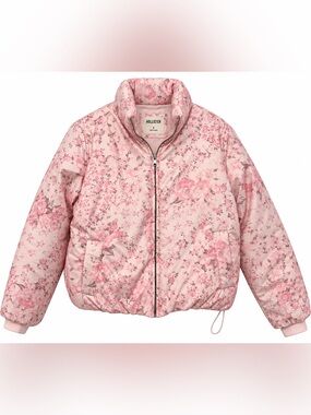 Hollister Feminine Jacket Chic Cottage Puffer Coat Pink Floral Y2K Inspired S
